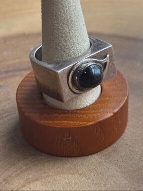 Sterling Silver Black Rectangular Signet Ring